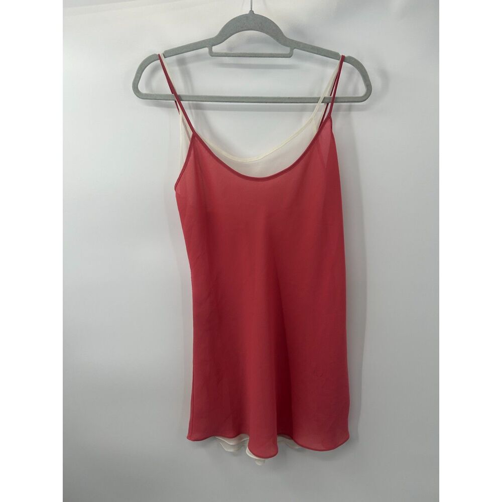 Vtg 80s 90s Victorias Secret Gold Label Pink Sheer Layered Chiffon Slip Dress S